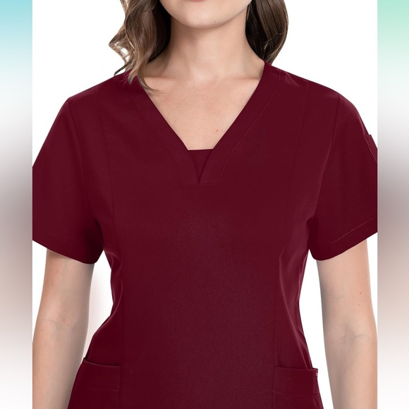 NWOT niaahinn Scrub Set Modern V-neck & Drawstring Jogger Pants w/Ribbed Cuff, S - Picture 2 of 13